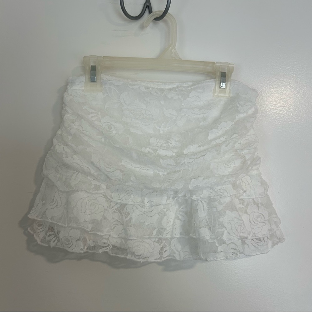 Shein White Lace Ruffled Mini Skirt